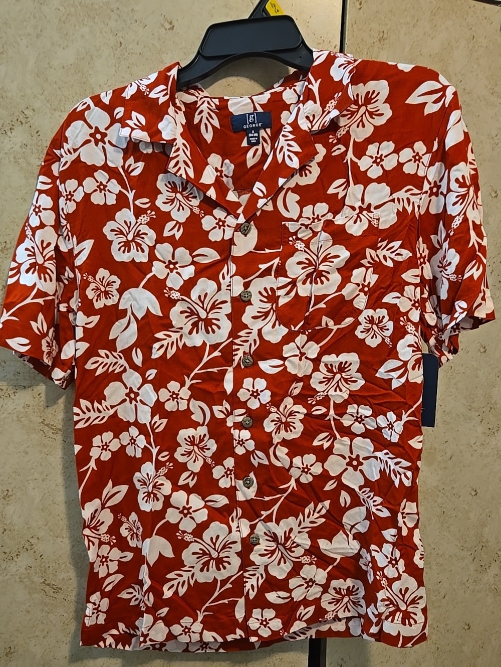 George Red Hawaiian Floral Button-Down Shirt